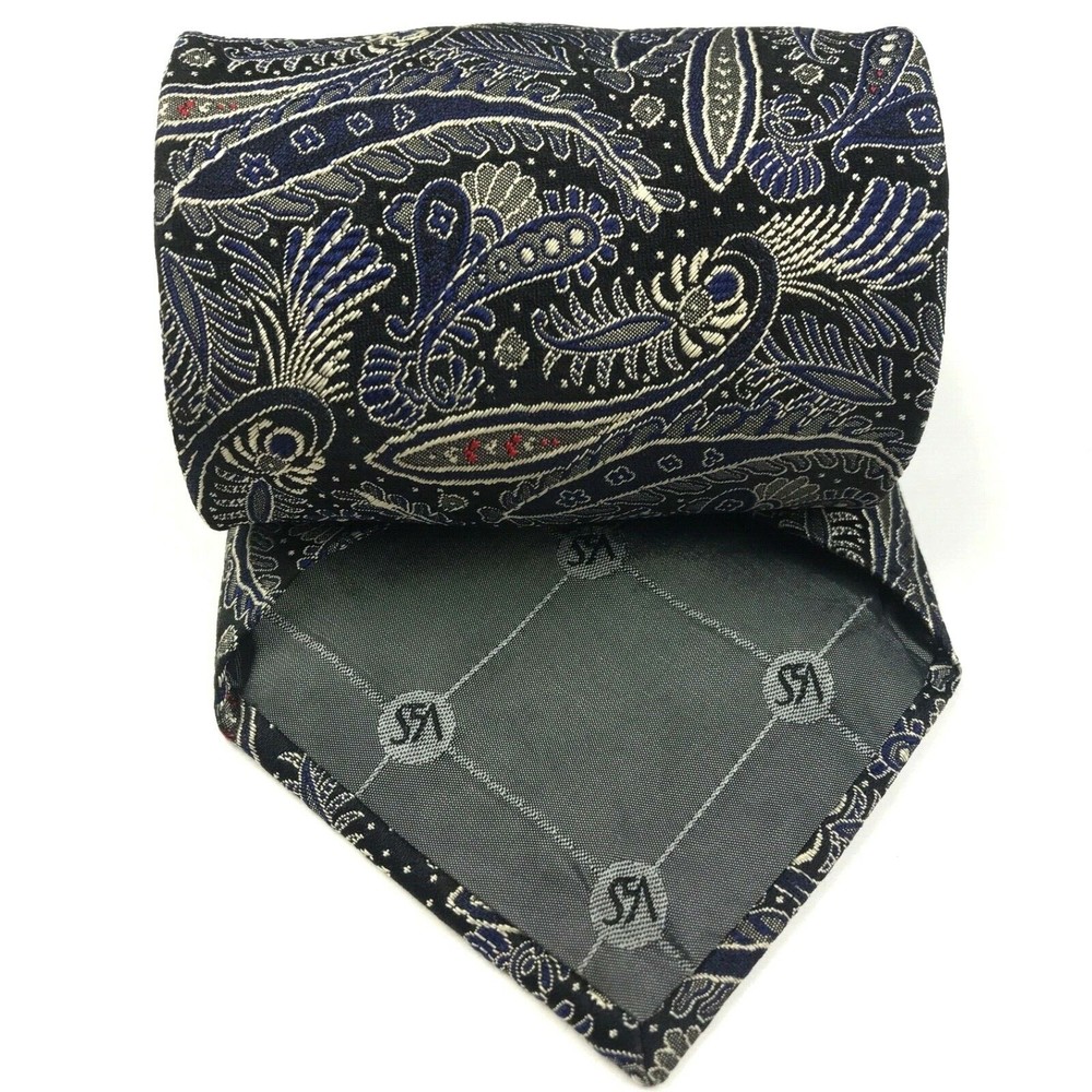 Saks 5th Avenue Hand Tailored Italy Paisley Black Blue Red Beige Silk Necktie